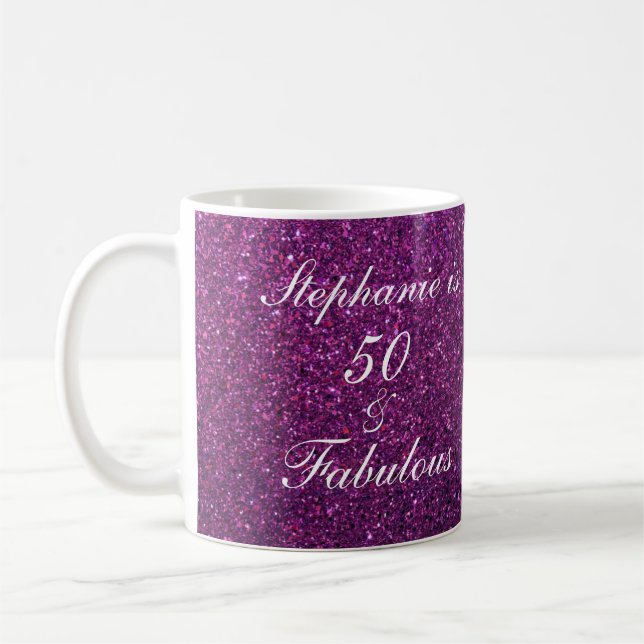 50 och Lila Glitter Gift-förmån vid födelsedag Kaffemugg (Vänster)