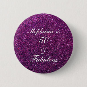 50 och Lila Glitter Ombre-Chicen om födelsedagen Knapp