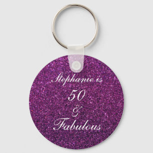 50 och Lila Glitter Ombre-Chicen om födelsedagen Nyckelring