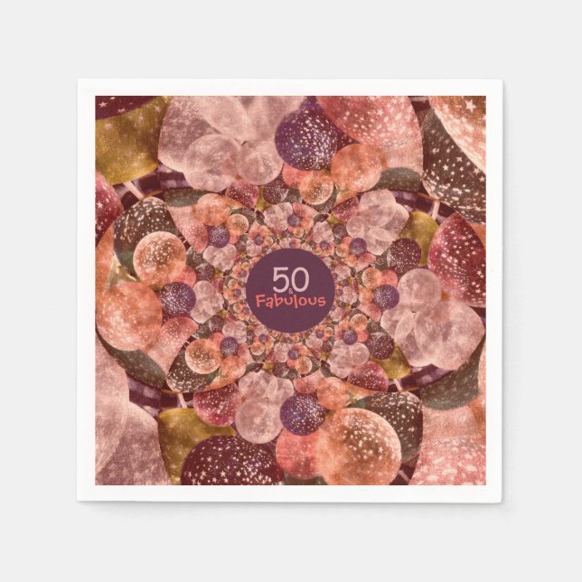 50 och Lila Rosa Kaleidoskop-ballonger Pappersservett (Framsidan)