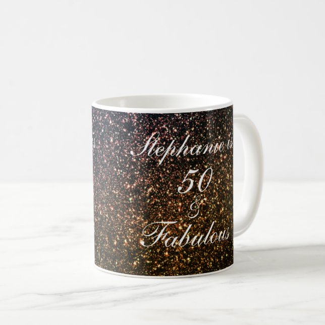 50 och luddig födelsedag Guld Black Glitter Girly Kaffemugg (Framsida höger)