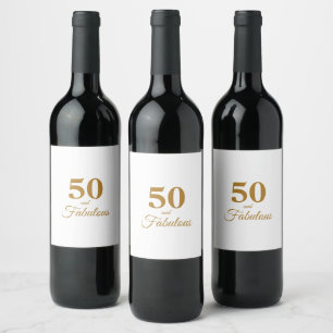 50 och märket Fabulous Birthday Guld Vin Vinflaska Etikett