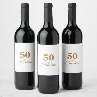 50 och märket Fabulous Birthday Guld Vin Vinflaska Etikett