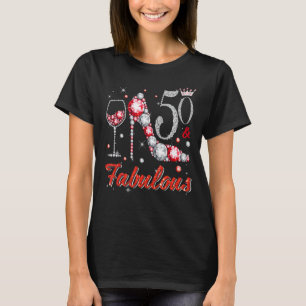 50 och ofärgad romb Högklackar Lycklig 50:e födels T Shirt
