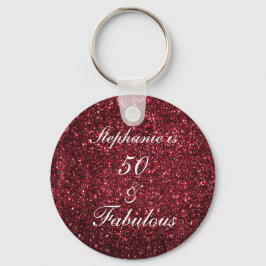50 och rödburgundy Glitter Cute Nyckelring