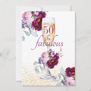 50 och Rosa Burgundy-Blommigt Inbjudningar