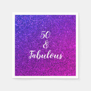 50 och Rosa vid födelsedag Lila Glitter Chic Pappersservett