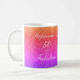 50 och Rosa vid födelsedag Lila Glitter White Kaffemugg