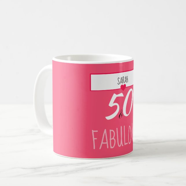 50 och sagolik beställnings- födelsedagmugg kaffemugg (Framsida vänster)