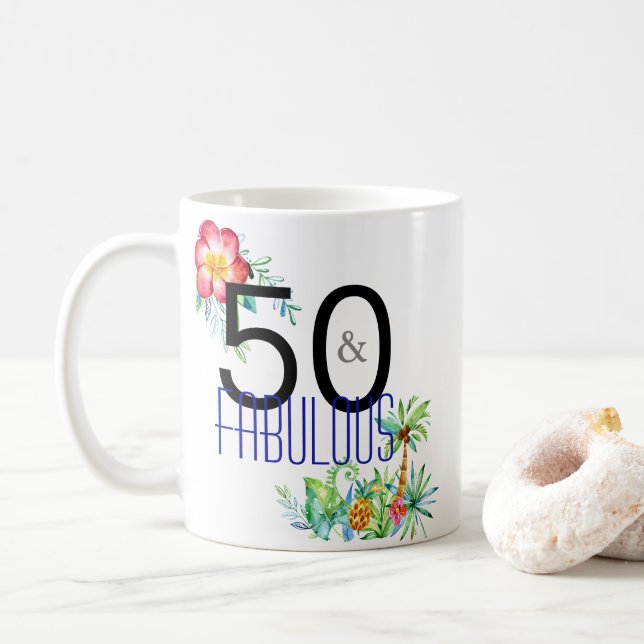 50 och sagolik tropisk 50th födelsedag kaffemugg (Med munk)