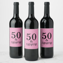 50 och Sjöjungfru vid födelsedag Party Rosa Black Vinflaska Etikett