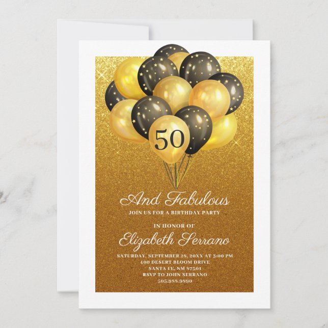 50 och släta Bubbar Guld Glitter Party Inbjudningar (Framsida)