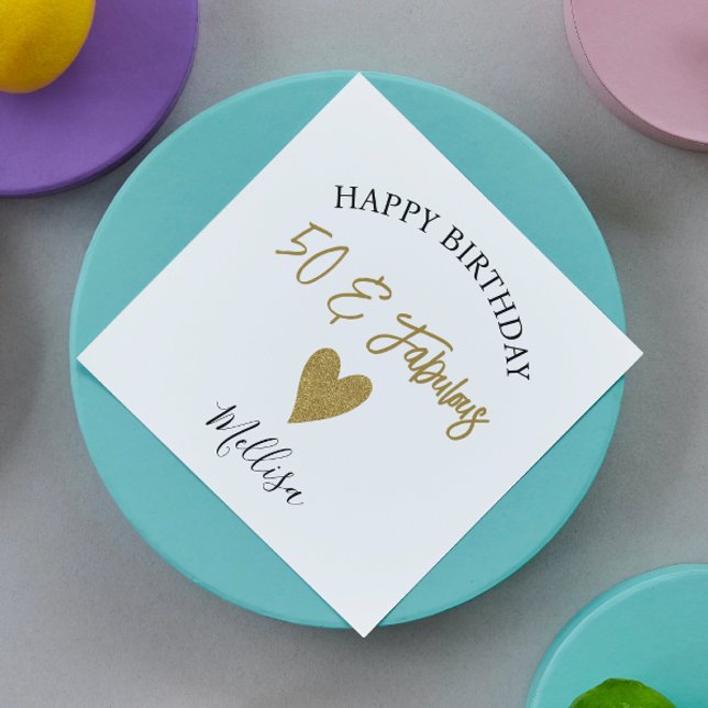 50 och SVART OCH Guld Grattis på födelsedagen Pappersservett (Skapare uppladdad)
