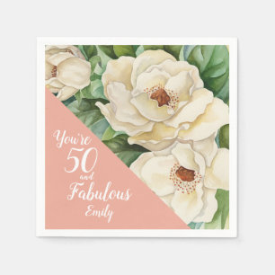 50 och SVENSKT  Rosa Blommigt Magnolia Namn Pappersservett
