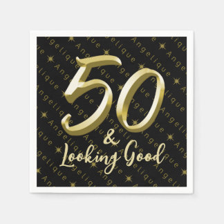 50 och Tittar Bra Guld födelsedag Pappersservett