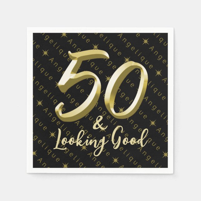 50 och Tittar Bra Guld födelsedag Pappersservett (Framsidan)