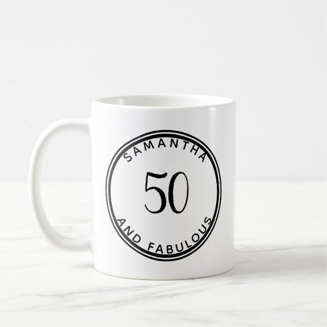 50 och uppsvällande 50:e födelsedag, modern minima kaffemugg (Vänster)