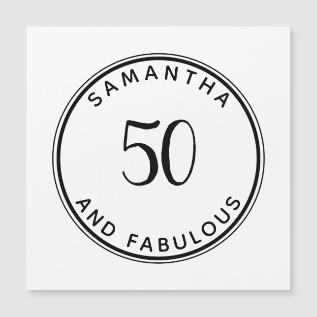 50 och uppsvällande 50:e födelsedag, modern minima magnetisk inbjudningskort (Framsida)
