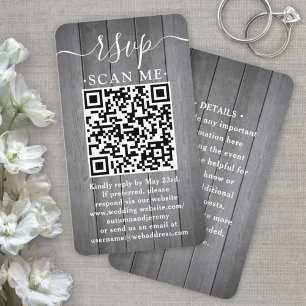 50-pack QR RSVP Bröllop Grå Falskt Träkuvert Visitkort