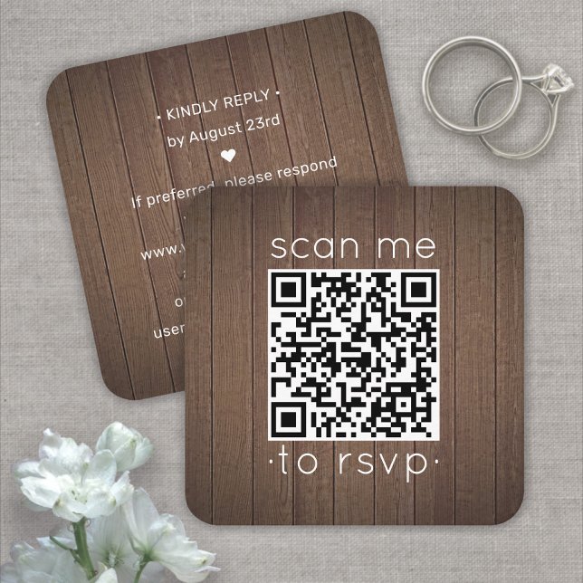 50-pack QR RSVP Brun Falsk Trä Bröllopsinkludering Fyrkantigt Visitkort (Skapare uppladdad)