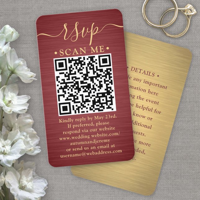 50-pack QR RSVP burgunderröd & guld bröllopsinbjud Visitkort (Skapare uppladdad)