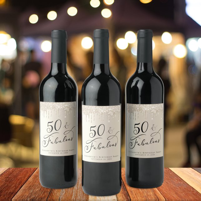 50 Personligen Guld Glitter vid födelsedag vid föd Vinflaska Etikett (Skapare uppladdad)