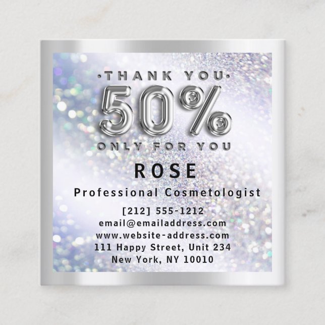 50 % rabatt Logotyp Hair Lash Glitter Silver Tidsbeställning Kort (Framsida)