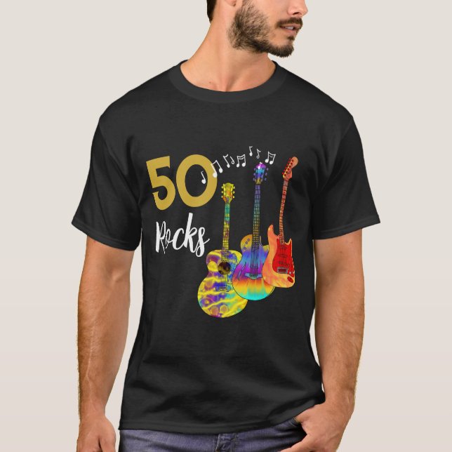 50 Rocks Gitarr 50-årsfest T Shirt (Framsida)