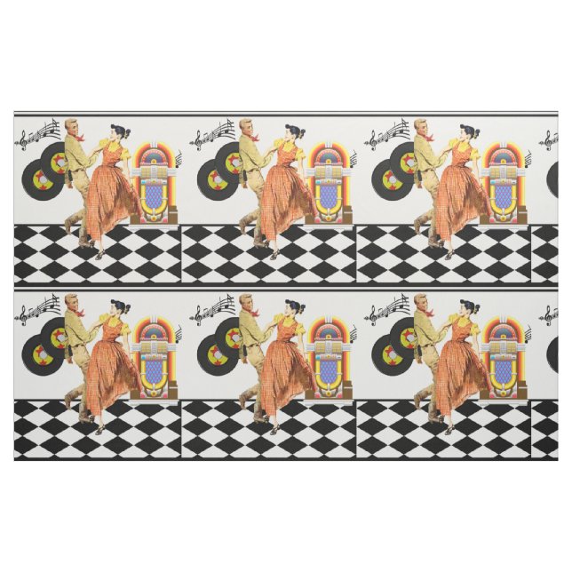 50:s Middag Juke Box Records Couple Dancing 9’ Tyg (Fat Quarter)
