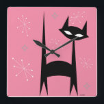 50:s Retro Black Cat Rosa-knapp-klocka Fyrkantig Klocka<br><div class="desc">50:s Retro Black Cat Rosa-knapp-klocka</div>