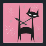 50:s Retro Black Cat Rosa-knapp-klocka Fyrkantig Klocka<br><div class="desc">50:s Retro Black Cat Rosa-knapp-klocka</div>