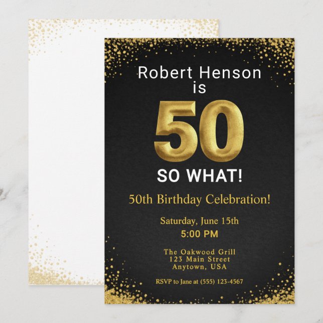 50 Så Vad Svart Guld 50-årsdag Inbjudningar (Fram/baksida)