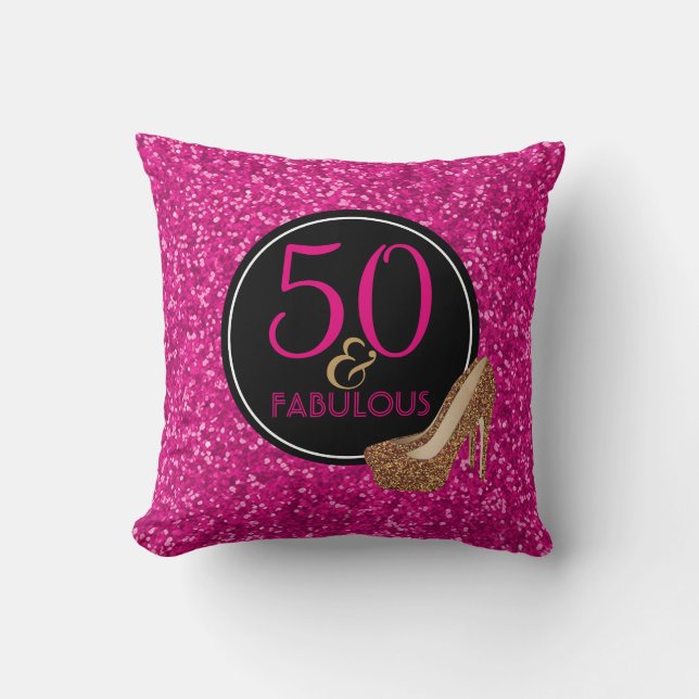 50 & sagolikt glitter för | 50th födelsedagrosor kudde (Framsida)