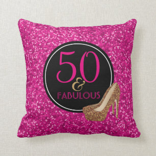 50 & sagolikt glitter för 50th födelsedagrosor kudde