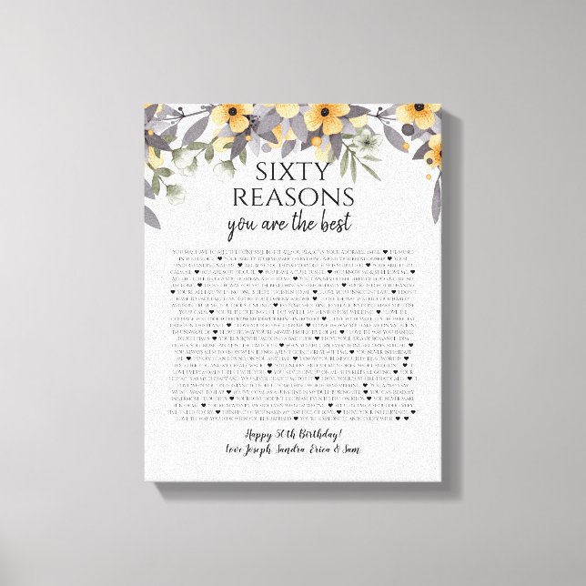 50 sak vi kärlek om er silver gula blommor canvastryck (Framsida)