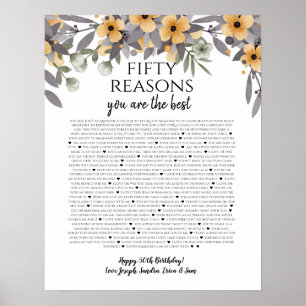 50 sak vi kärlek om er silver gula blommor poster