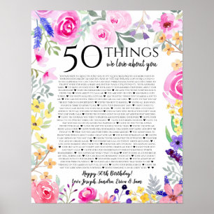 50 sak vi kärlek om er vattenfärgsblommor mamma poster