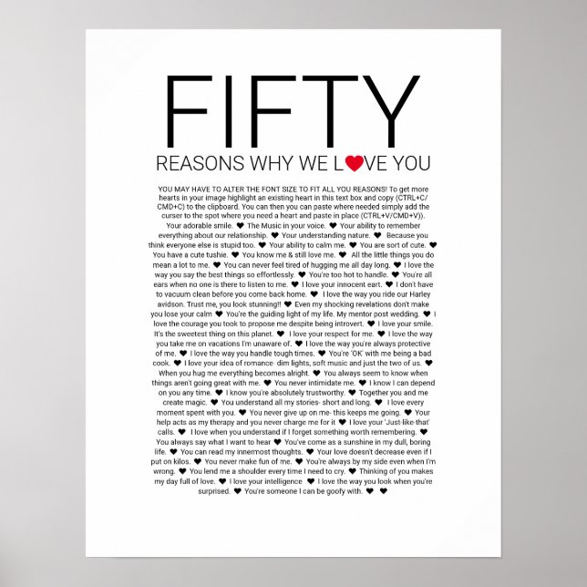 50 skäl till varför vi älskar dig bröllopslöfte äl poster (Framsidan)