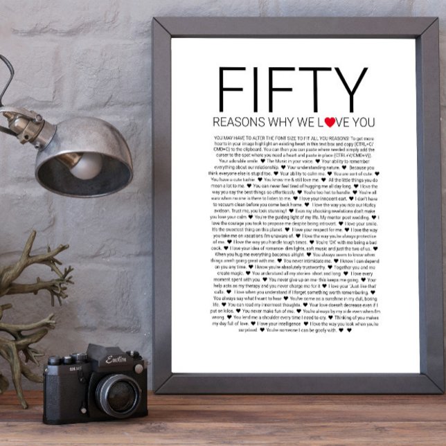50 skäl till varför vi älskar dig vigsel löfte äls poster (Skapare uppladdad)