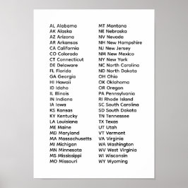 50 States List Poster