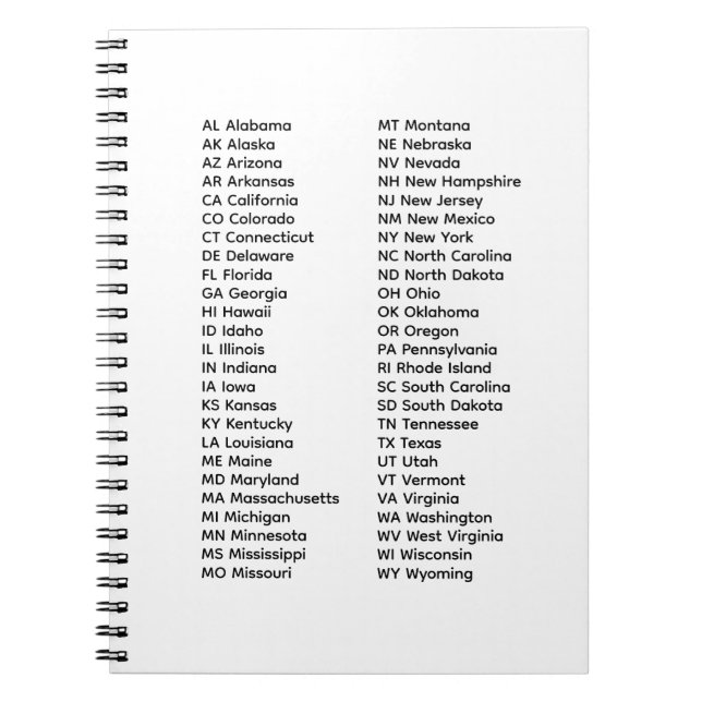 50 States List Spiral Photo Notebook Anteckningsbok (Framsidan)