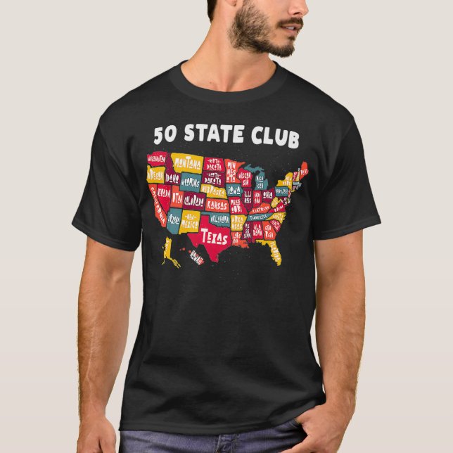 50 Statliga Klubben Karta i Amerika - uppsamlingsb T Shirt (Framsida)