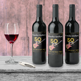 50 Sten Rosa Black Guld 50:e Födelsedagsfesten Vinflaska Etikett