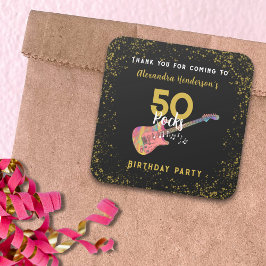 50 Sten Rosa Guitar 50:e Födelsedagsfestens Tack Fyrkantigt Klistermärke