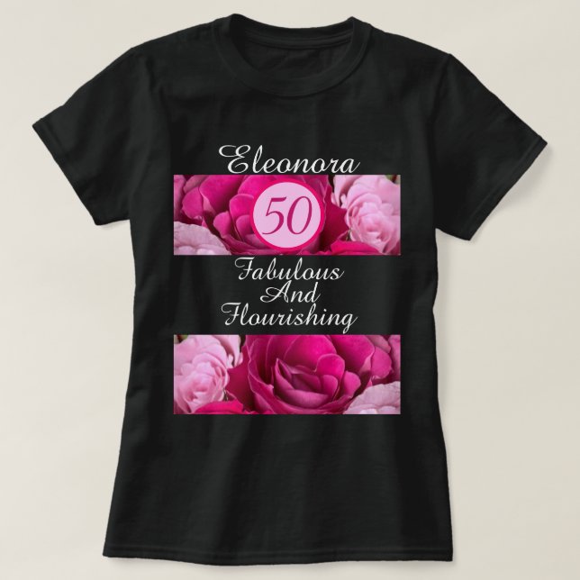 50 Svartvit Anpassningsbar med blomning och blomni T Shirt (Design framsida)