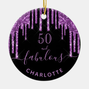 50 Svartvit lila glitter monogram Julgransprydnad Keramik