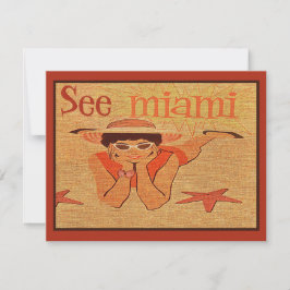 50-talets Söt Miami Sunbad Dam Travel Kort