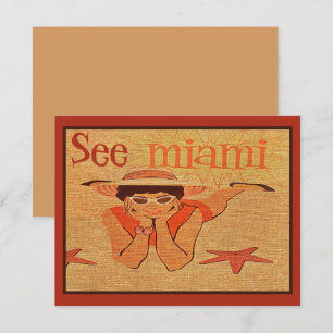 50-talets Söt Miami Sunbad Dam Travel Kort