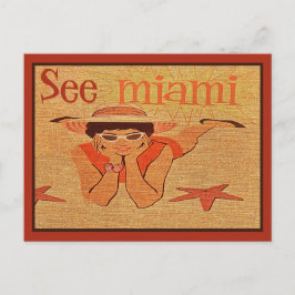 50-talets Söt Miami Sunbad Dam Travel Vykort