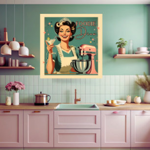 50-talets tecknad bok stil lustiga foodie diva-kök poster